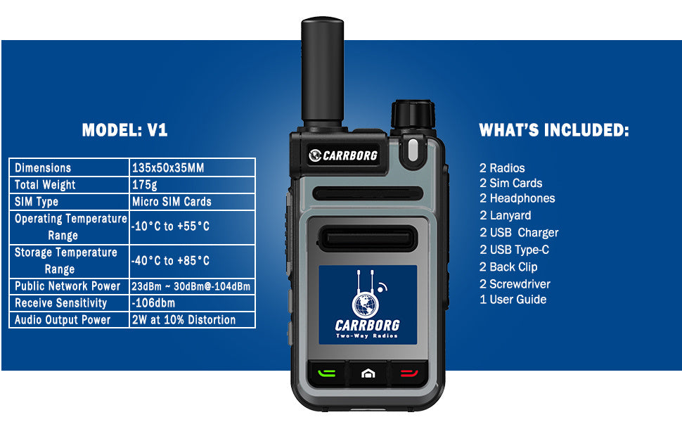 2 Pack V1 Global 4G/5G Walkie Talkie Two Way Radio System with SIM Cards, 4000mAh Type-C Battery- Handheld VHF/UHF Radios for Hunting, Fishing, Outdoor, Camping, Emergencies - Global Coverage (Compatible with 2.4G/3G/4G/5G)