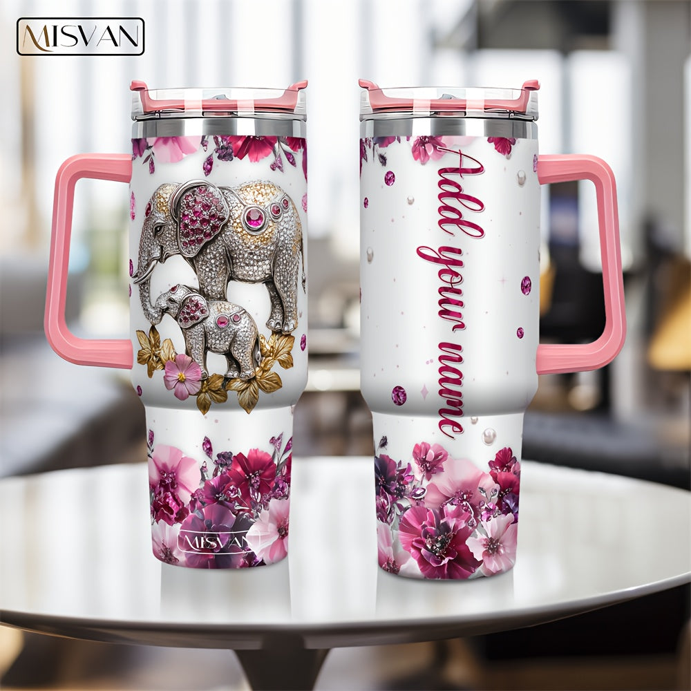 1pc Customized Name Stainless Steel Tumbler | 20oz/22oz/40oz Insulated Water with Lid, Reusable, Round Shape, 304 Stainless Steel, Ideal for Easter, Thanksgiving, Father'S Day, Mother'S Day, Graduation, White Diamond Butterfl
