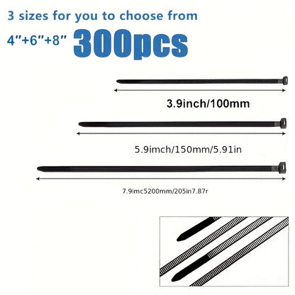 300pcs Heavy-Duty Nylon straps - Extra Strong, Waterproof, Anti-Slip, Black - for Heavy-Duty Binding, Packaging, Gardening, Furniture Assembly, Outdoor/Indoor Use - Multi-Purpose Fastening Tape, Garden Binding Tapes, Textured