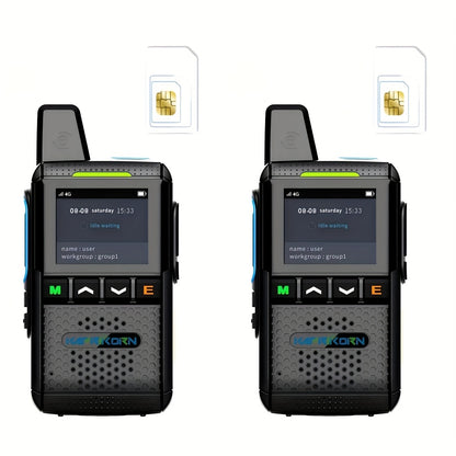 Global Office Walkie Talkie with Data Cards, Long Range Communication 4G Network Radio, Clear Sound Anti-Interference for Business, No Monthly Fees, 2-Pack, Emergency Response, Outdoor Communication, Modern Radio, Compact Des