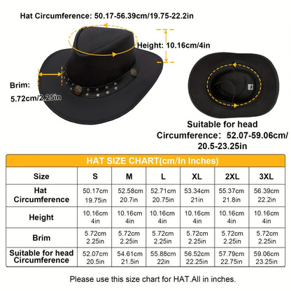 Cowhide Leather Cowboy Western Hat | Genuine Leather Steampunk Deadman Top Hat for Men and Women, Vintage Style for Halloween.