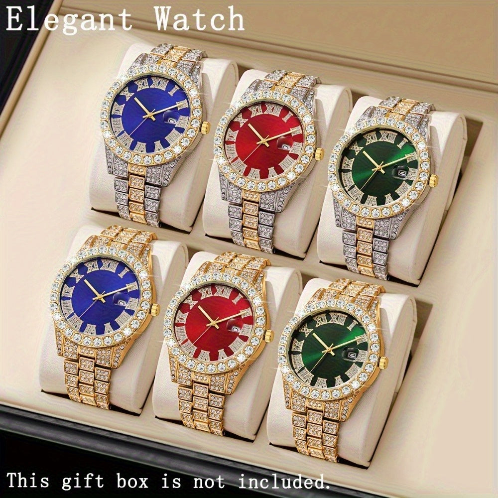 6pcs/ set Men Watch, Luxury Men Watches, Alloy Watch Strap Watch for Men, Quartz Watch, Calendar Adjustable, Work and Daily Decorationfor Casual Attire, Hristmas Present Halloween GiftIdeal Choice for Gifts Wrist Watch, Reloj