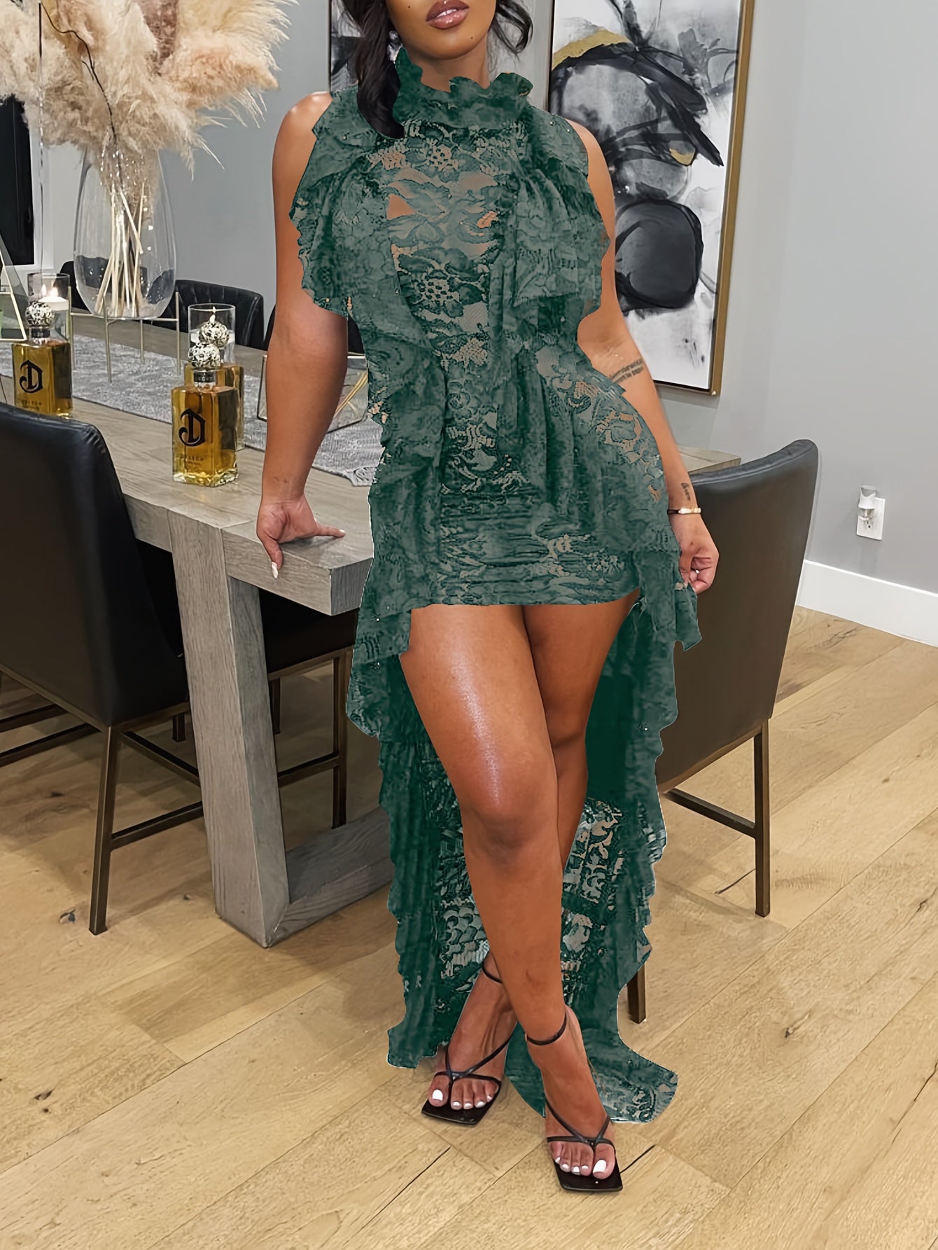 European And American Women's Fashion Sexy Lace Tea Side Dress
