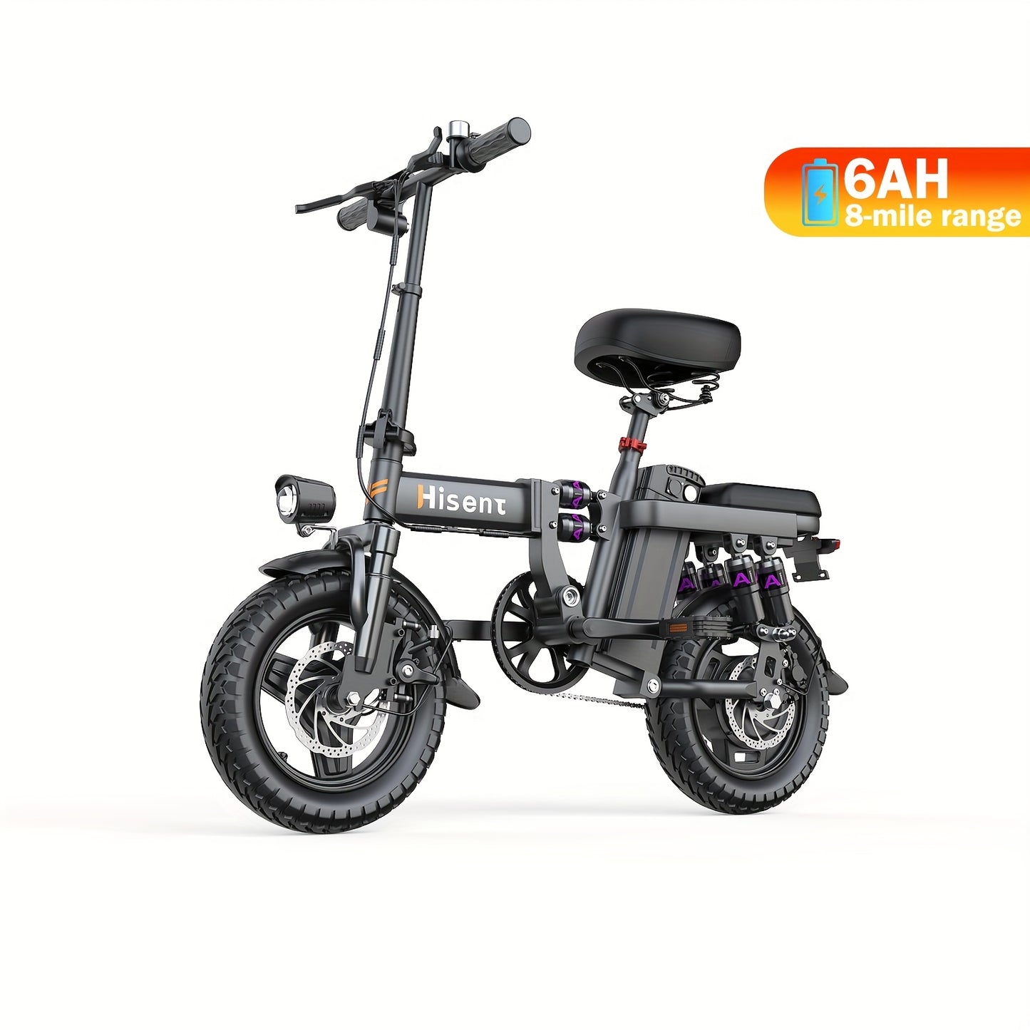 Hisent Adult Electric Bicycle, 48V 6A10A/15A/17.5A Lithium Battery, 20MPH, 8-35 Miles Range, 740W Brushless Motor, Multiple Shock Absorbers, 14" High-quality Tires, 3-step Folding, LCD Display, with Headlight And Taillight, C
