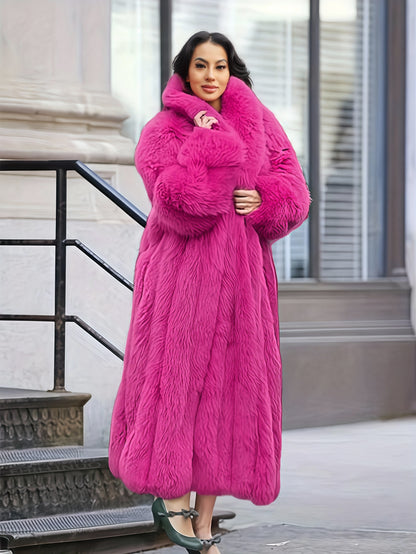 FHILLINUO Chic Women'S Faux Coat | Long Length, Solid Color, Single Breasted, with Pockets, Comfortable and Warm for Fall/Winter
