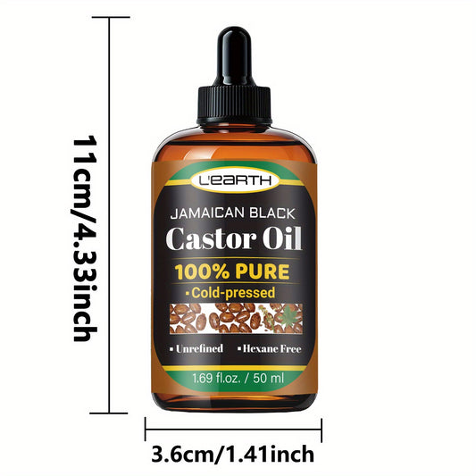 50ml/1.69fl.oz Castor Oil for Hair, Eyelashes & Eyebrows, Cold-Pressed Unrefined - Hypoallergenic, Suitable for All Hair Types, Black Castor Oil for Hair Care, Strengthens Hair from Sources to Ends, and Makes Thin Hair Look F