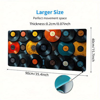 Large Music-Themed Vinyl Record Mouse Pad - Black, Yellow, Red & White Design with "Vinyl" Text, Non-Slip Rubber Base, Washable Polyester Surface, Perfect for Office, Home, Gaming & Study - Ideal Gift for Music Lovers, Music