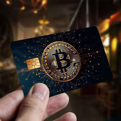 5pcs Set 2025 New Bitcoin Credit Card Skins - Holographic Gloss PVC/Scratch-Resistant Stickers with Bitcoin Logo & Emblem, Permanent Adhesive Removal (No Residue) for Crypto Cards, Collectible for DFeva Enthusiasts