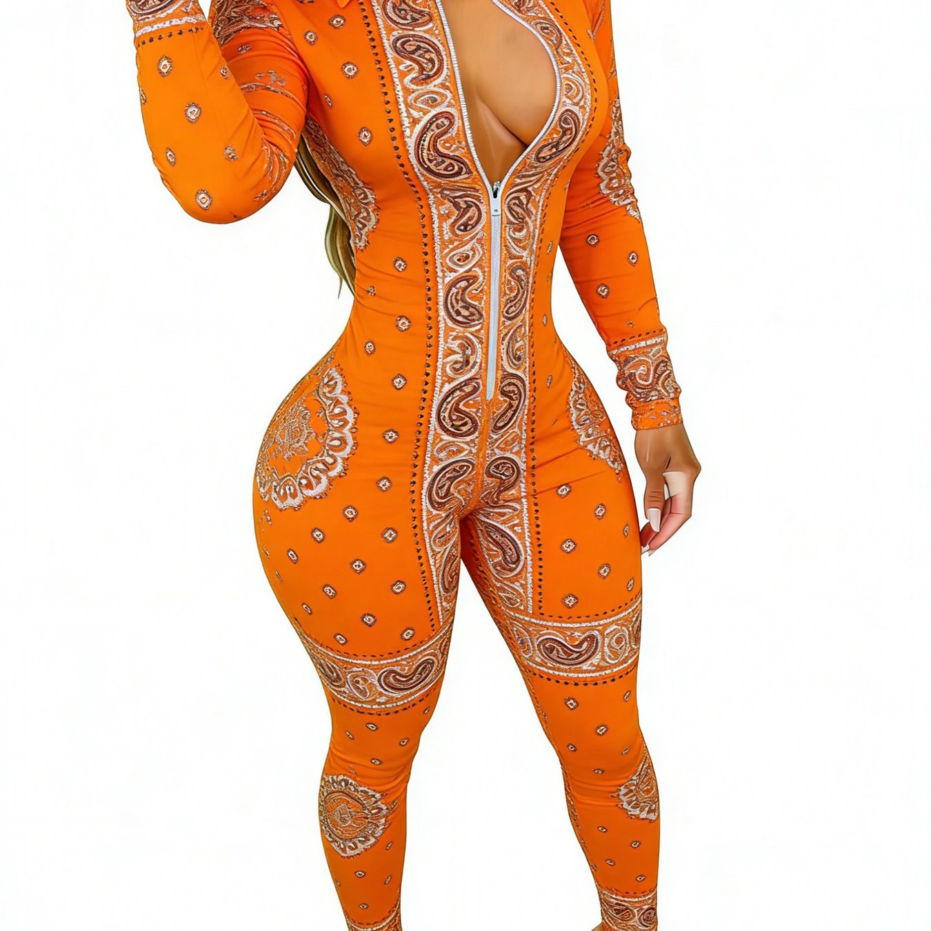 Women'S Long Sleeve Jumpsuit | Stylish Paisley Print, Slim Fit, Perfect for Parties, Dates & Daily Outings, Available in Sizes 2XS to 2XL
