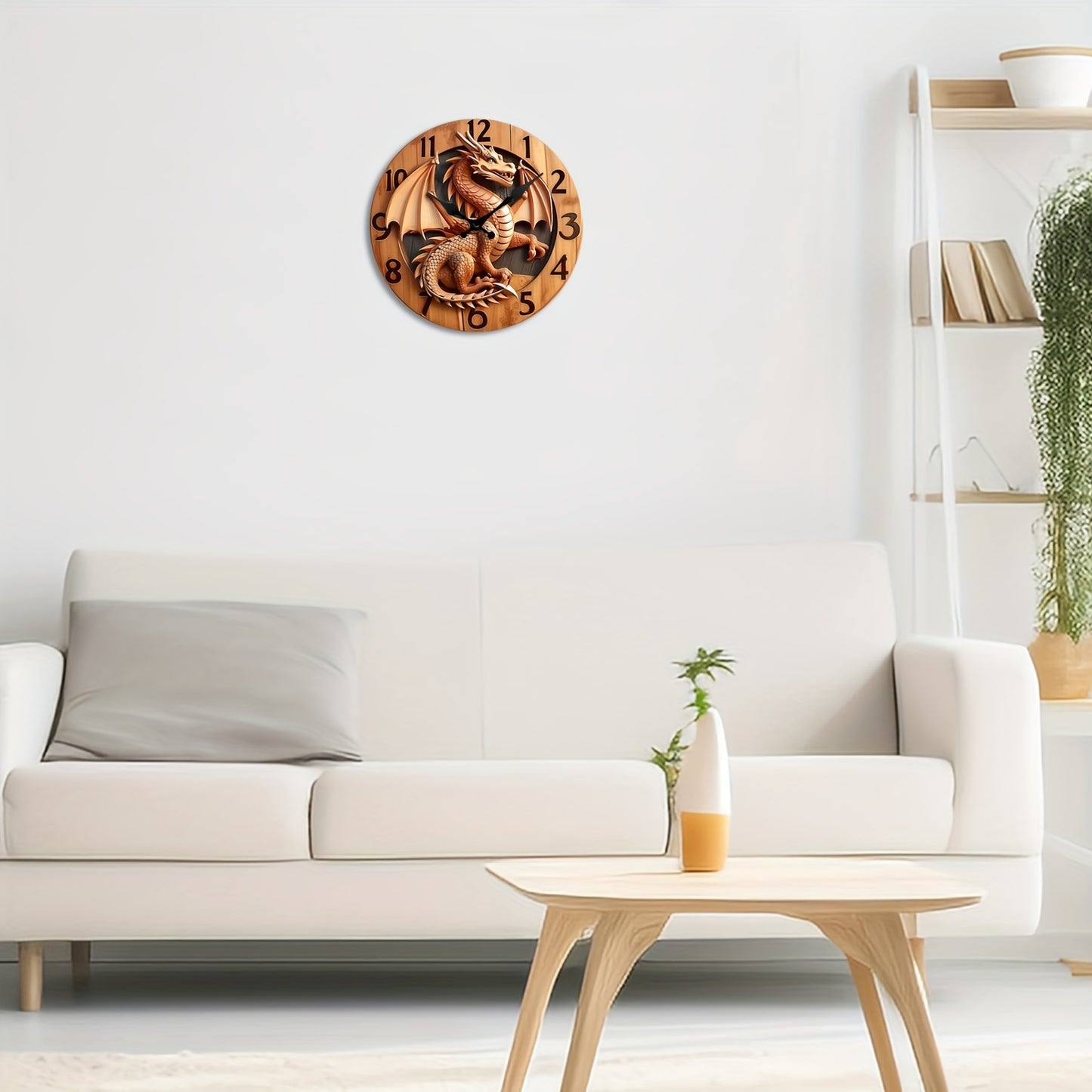 3D Dragon Wall Clock with Japanese Quartz Movement & Auto-Ringing Bell - Silent Sweep Mechanism, Large Black Hands, Asian-Inspired Artificial Wood Round Clock for Home/Office (Battery, AAA Batteries Not Included) - Dragon