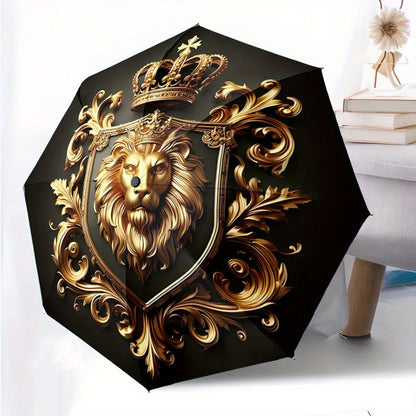 Automatic Open/Close Umbrella with Lion Crown Design - Luxury Black & Golden collapsible umbrella, 8-Rib sturdy frame, Automatic Folding for Travel, Formal Events - Regal Gift for Birthday, Christmas, Special Occasions, Every