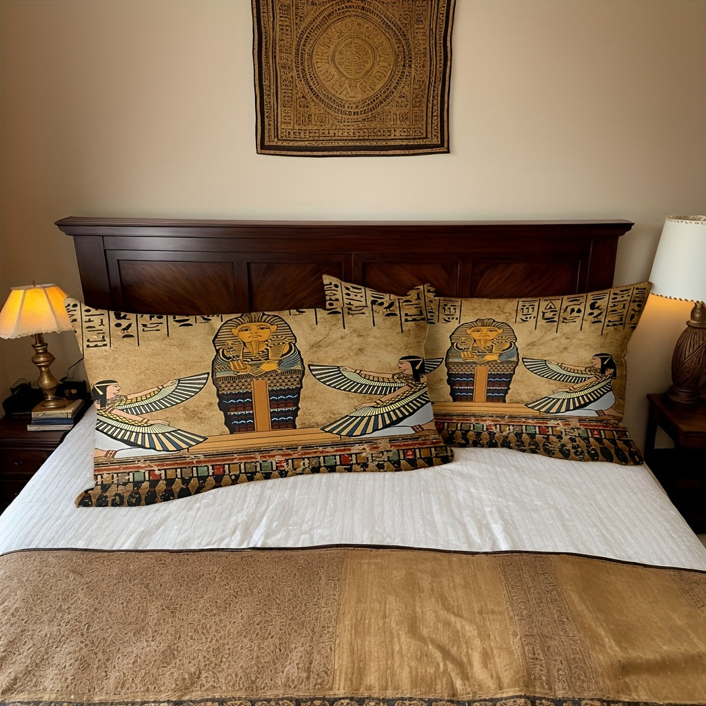 Timeless Design, Egyptian Pharaoh 3pcs Ancient Egyptian Art Quilt Cover Set (1 Quilt Cover + 2 Pillowcases, Pillow Core Not Included), Soft And Breathable HD Printed Bedding Set, Soft And Breathable Duvet Cover And Pillowcase