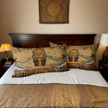 Timeless Design, Egyptian Pharaoh 3pcs Ancient Egyptian Art Quilt Cover Set (1 Quilt Cover + 2 Pillowcases, Pillow Core Not Included), Soft And Breathable HD Printed Bedding Set, Soft And Breathable Duvet Cover And Pillowcase