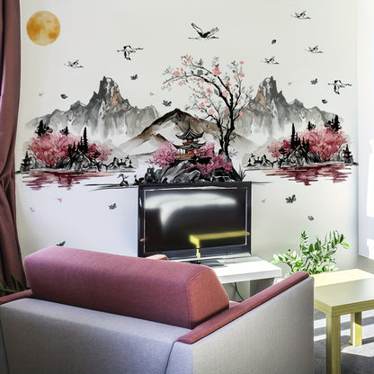 A Set of Four Ink Wash Paintings Resembling Scenic Wall Stickers for Home Decoration, Self-Adhesive M13603-KN.