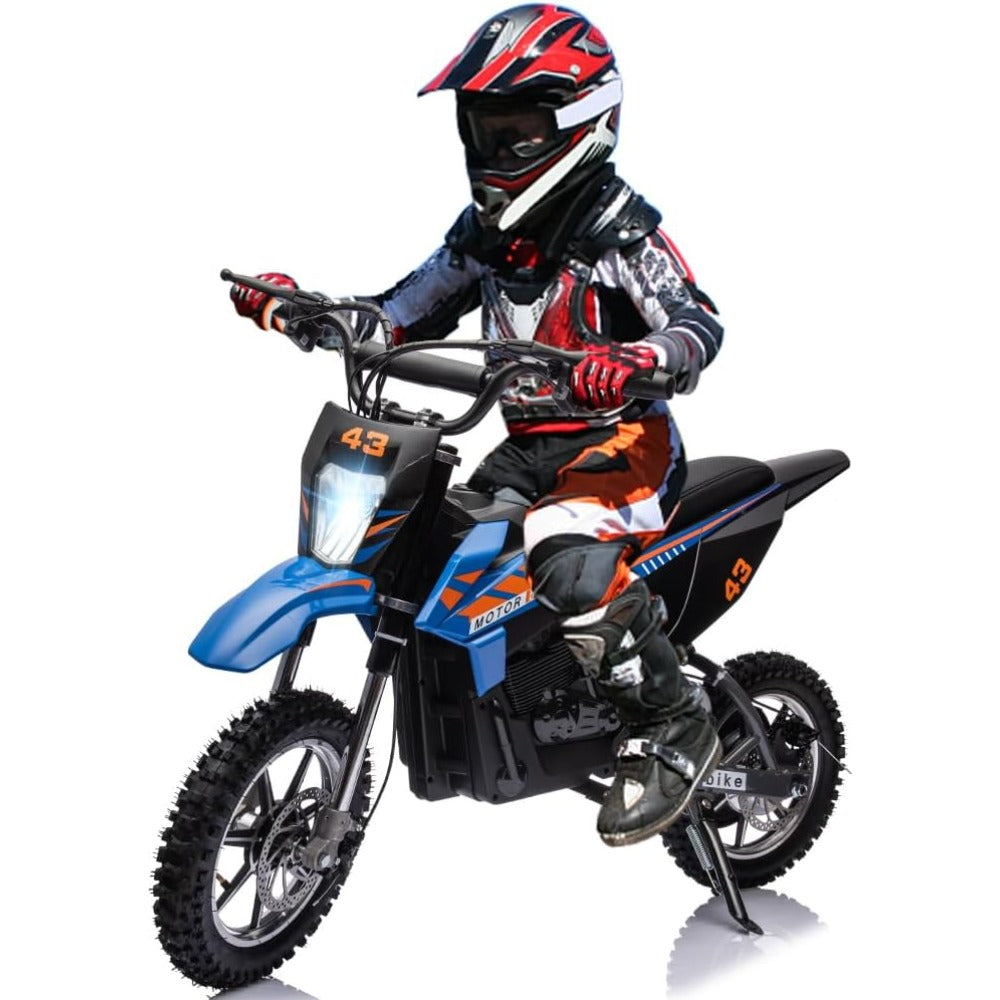 36V Electric Dirt Bike for Kids 13-16 Years, 15.5 MPH High-Speed Off-Road Motorcycle with 350W/500W Motor (Brushless/Brushed), 175 lbs Capacity, All-Terrain ATV-Like Bike, Front/Rear Brakes & LED (-)