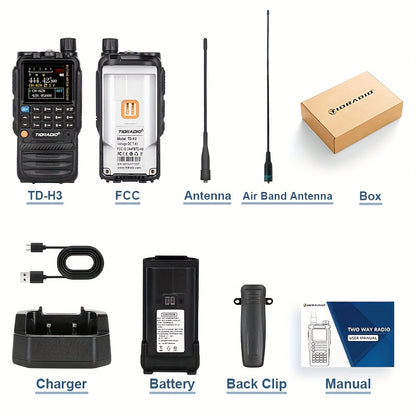 TIDRADIO TD-H3 Multi-Band Ham/GMRS Handheld Radio - Two Way Radios with USB-C Programming & Charging, Long Range with 2500mAh Battery and Air Band Long Antenna, One Key Frequency Match - For Outdoor Enthusiasts, Emergency Pre