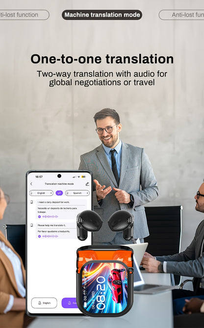 HTC NE20 AI AT WS Wireless Translator Earphones 6.0 Supports 134 Languages Real-time Translation with Screen Earphones Suitable for Sports, Running and Work, HIFI Earphones, Work Headphones, Sports Earbuds, Ergonomic Fit, Lig