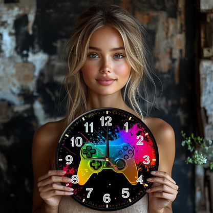 Non-Electric 2D Retro Game Theme Wooden Round Wall Clock, Farmhouse Style Home Decor for Kitchen, Bedroom & Office, Silent Operation, Battery Not Included, Halloween and Christmas Gift, 9.8x9.8 Inches, Holiday Gift, Bedroom D