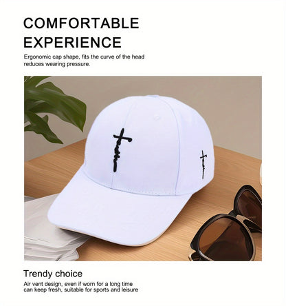 2pcs/set - Fashionable Black and White Baseball Cap, Exquisite Cross Embroidery, Breathable Acrylic Duckbill Design, Suitable for Outdoor Sports, Fashionable for Men and Women, Sports Accessories | Fashionable Headwear | Dura