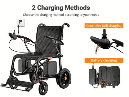 28 Miles Range 28lbs Ultra-Light Carbon Fiber Electric Wheelchair No Assembly Foldable Dual Battery All-Terrain Air Travel Safe