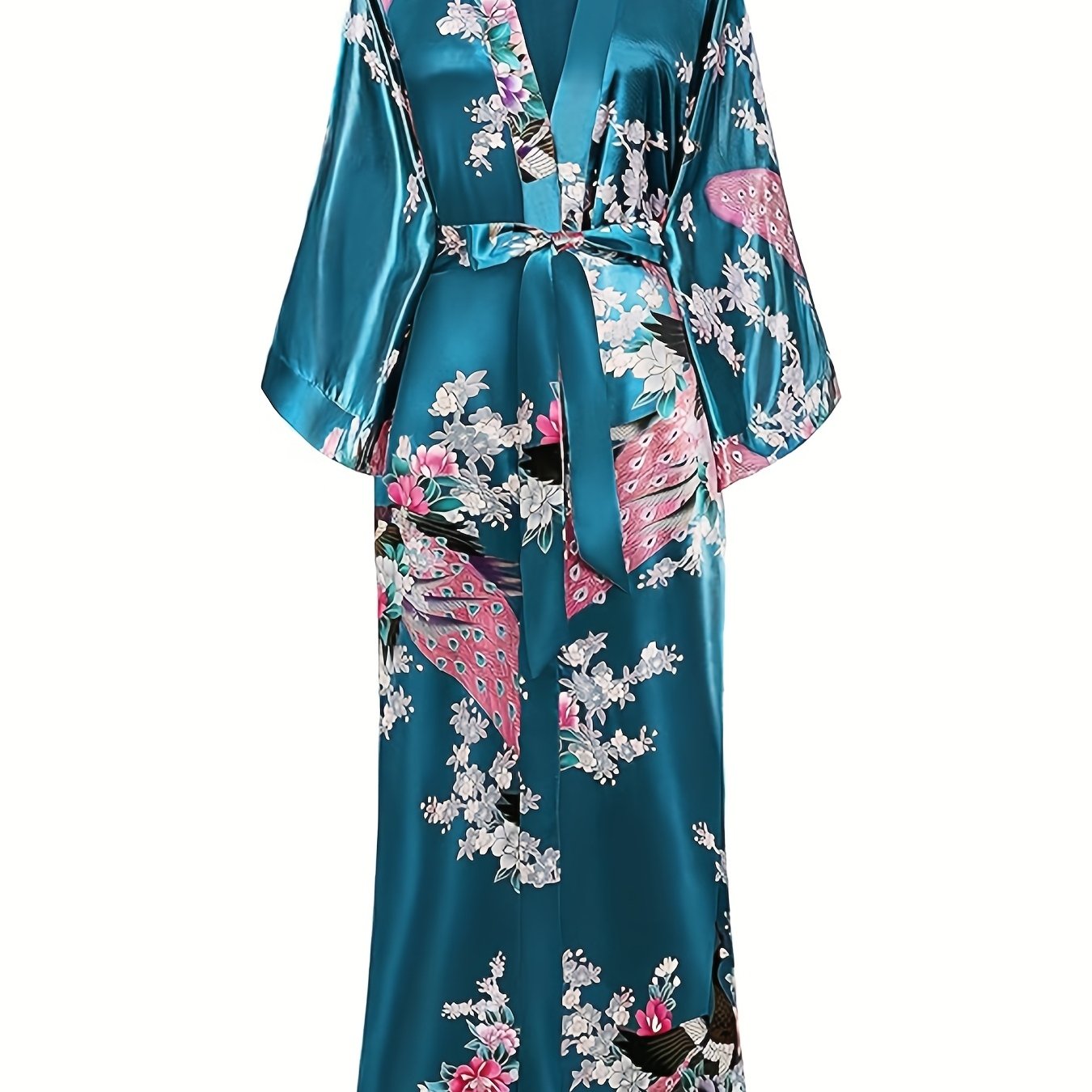 Elegant Floral Kimono Women's Robe - Soft and Light Beige-Friendly V-Neck Geometric Pattern All-Season Comfortable Casual Pajamas Pajamas