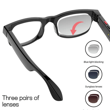 2025 Real-Time Translation Smart Glasses with 160 Language, 4K Video Recording & Wireless Calling - Magnetic Fast-Charging Wireless Eyewear for Travel, Business, Smart Device Compatibility (-)