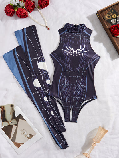 Spider-Themed Cosplay Costume Set - Sexy Lingerie Onesie & Socks with Web Pattern, Vibrant & Design, Perfect for Adult Cosplay Enthusiasts, Cosplay Outfit, Cosplay Lovers