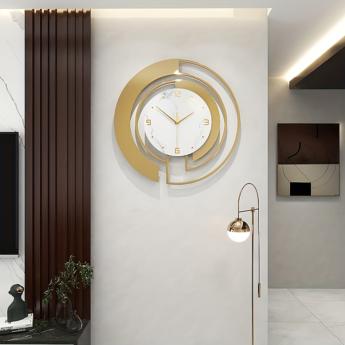 Creative Geometric Metal Wall Clock, Silent Art Decor for Living Room and Bedroom, Battery-Powered, Round Shape, AA Battery Required (Not Included) - Mi-Yi, Wall Clock Living Room