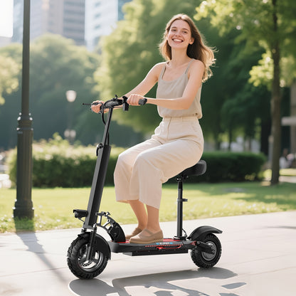 Adult Electric Scooter 700W Motor 20 MPH & 35 Mile Range, Foldable E-Scooter with Seat, 10" All-Terrain Tires, Dual Suspension, 48V 15AH, Heavy-Duty Black/Red E--like Ride for Adults ( Plug)