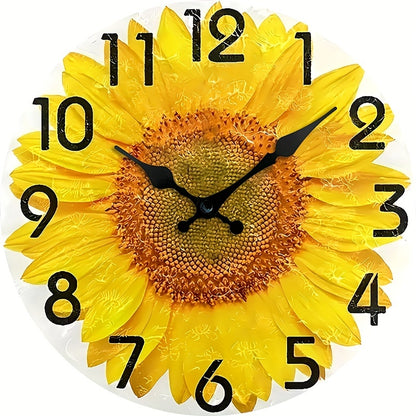 JFHT Large Sunflower Wall Clock - Silent Non-Ticking Modern Farmhouse Decor with Black Hands & Yellow Face, Easy-to-Read Large Numerals, Wood Round Clock for Living Room, Kitchen, Bedroom - (AA Battery Not Included) - Vibrant