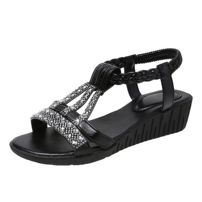 Women's Roman Sandals - Slip-On Wedge Heel Shoes with Ankle Strap, Cushioned Insole & Non-Slip Sole - Black Formal/Casual Footwear for Parties, Beach, Everyday - Plus Size Available, Party Wear, Fashionable Design, Comfortabl