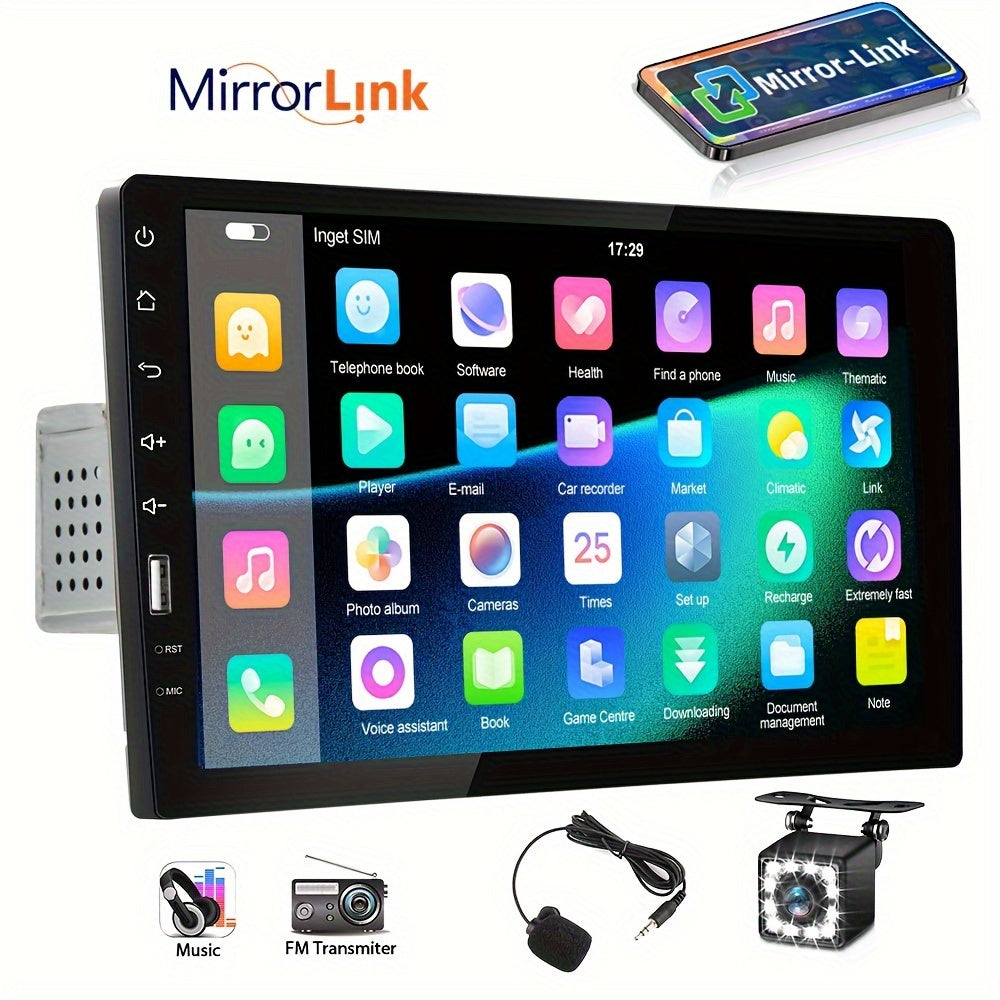 Single 1 Din 9-Inch Car MP5 Player Car Stereo Radio 2.5D HD 1080P Touch Screen Autoradio Support Mirror Link FM AUX Function with External Microphone+Rear View Camera Car