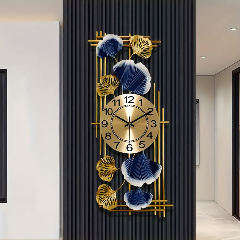 Elegant Ginkgo Leaf Metal Silent Clock 8 Leaves, Retro Modern Design, Battery Powered (Not Included) Suitable for Study Room, Bedroom, Living Room Decoration | Silent Home Clock (Decorative Wall Clock | Iron Structure Wall Cl