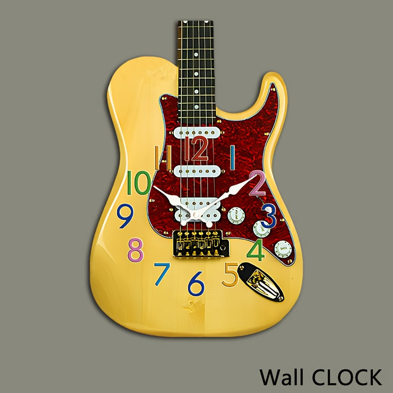 1pc Unique Guitar Design Wall Clock, Irregular Cutaway Guitar Clock, Silent Quartz Music-Themed Creative Clock, Suitable for Bedroom Living Room Office Kitchen Bathroom, Battery Operated (Batteries Not Included)