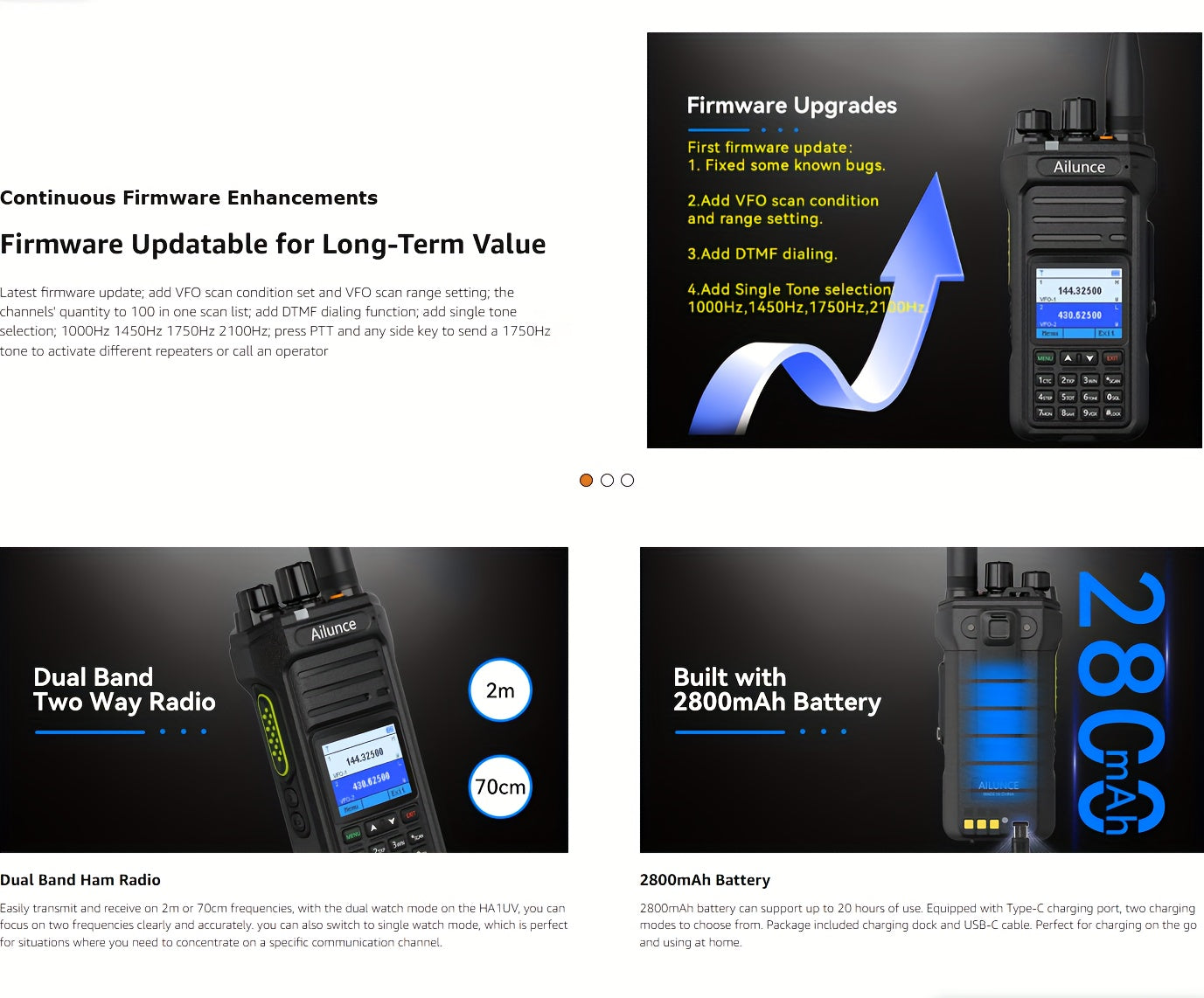 Retevis Ailunce HA1UV Dual Band Handheld Ham Radio - Long Range Two-Way Walkie Talkie with NOAA Weather Alert, Emergency Alarm/SOS, 2800mAh USB-C Power, VFO & 256 Channels U/V Bands for Hurricane, Wildfire, Search & Rescue