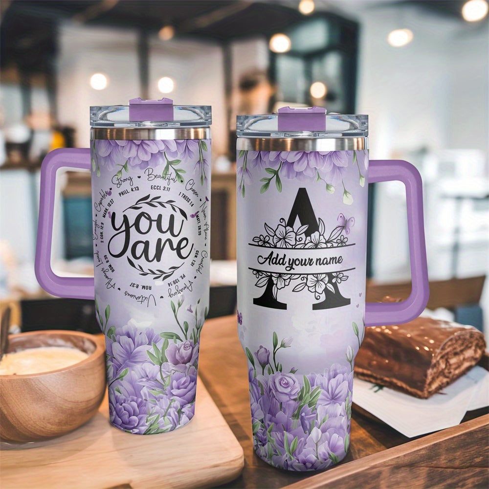 1pc Personalized Name & Motivational Quote Tumbler 40oz with Lid - Custom Stainless Steel Cup, Insulated for Hot/ Drinks, Custom Name/Date/Message Gift for /Men, Birthdays, Christmas, Valentines, Teachers, Coworkers