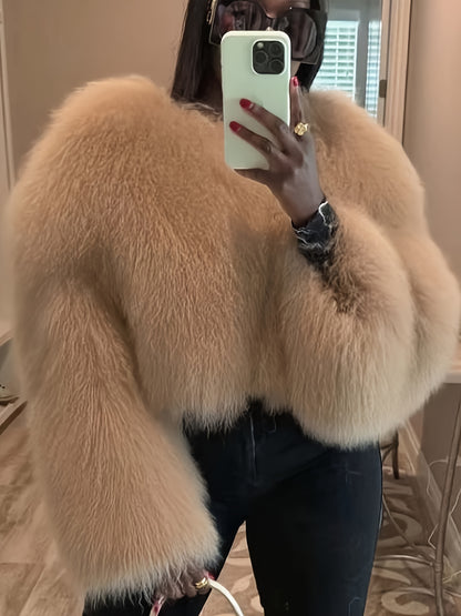 GlOURI Women's Luxury White Outerwear - Cropped Faux Fur Jacket - Fluffy Soft Fuzzy Coat With Long Sleeves | For Evening Parties, Street Style And Seasonal Occasions(Fall Winter Essential)