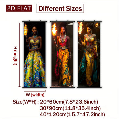 2D Flat, 2D/FLAT-3pcs African Fruit Girl Wall Art Panel Scroll Painting HighDefinition HighQuality Print Odorless FadeResistant Ink Artwork Home Living Room Decor Holiday Gift, Home Decoration, Scroll Design, Durable Print, H