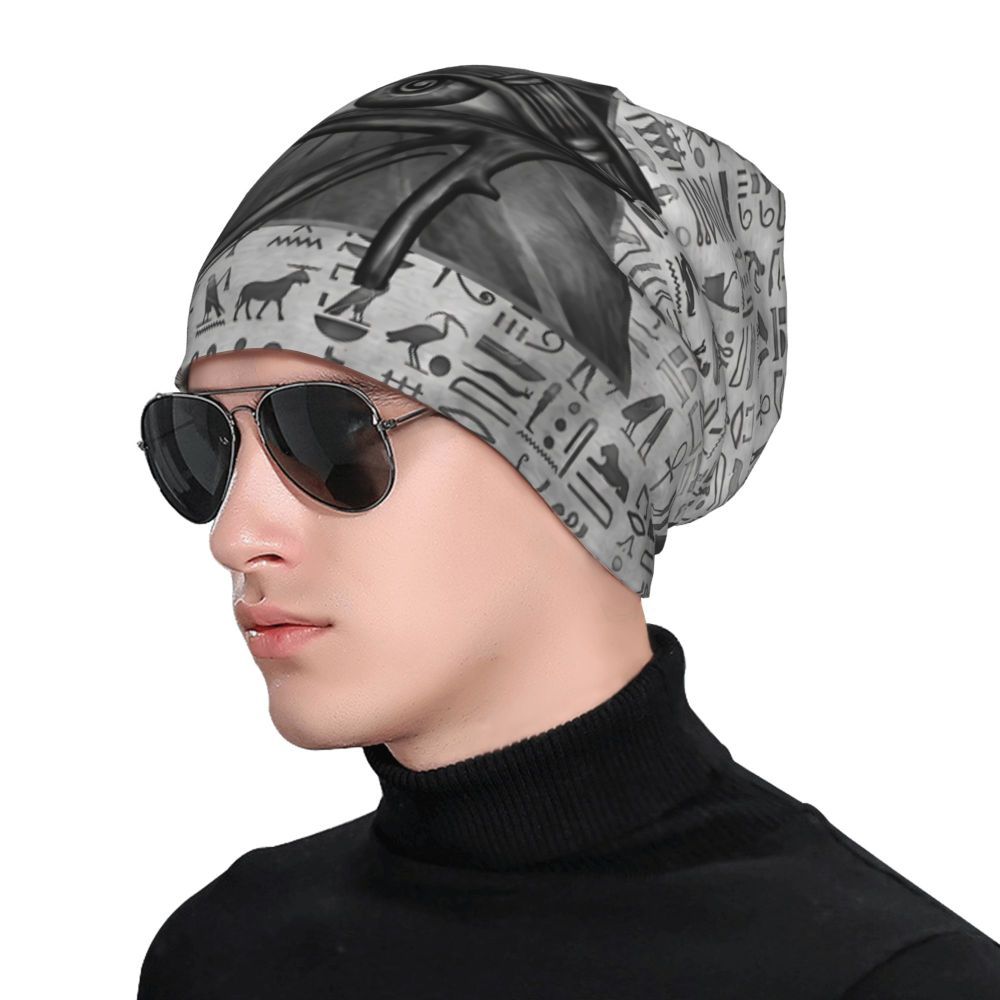1pc BIIHUDU Unisex Egyptian Eye of Horus Beanie - Funky Style Knit Fabric Hat with Elastane and Polyester, Soft No-Brim Bonnet
