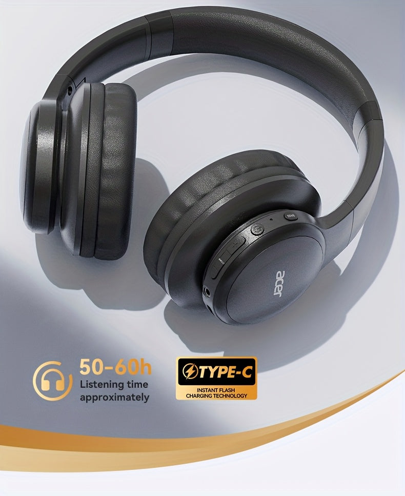 [Hi-Fi Acer Headphones] Acer OHR559 Over-Ear Headphones | Hi-Fi Heavy Bass, 60h Ultra-Long Battery Life, Wireless & Wired Dual Mode, Low-Latency Gaming, Extra-Large Diaphragm, Comfortable Fit