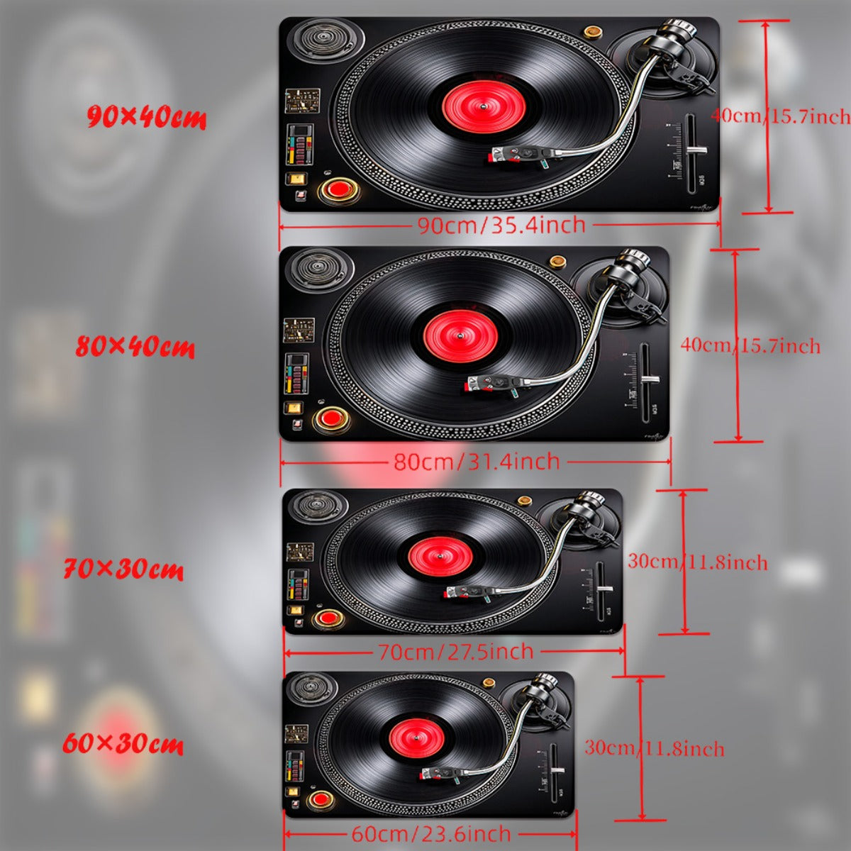1pc XXL Large Vinyl Record Desk & Mouse Pad - Non-Slip DJ Turntable Design with Vinyl Grooves, Retro Music Studio Theme for Gaming/Office Computer, Compatible with PC/Laptop (Realistic DJ Setup Accessory)
