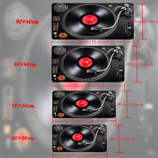 1pc XXL Large Vinyl Record Desk & Mouse Pad - Non-Slip DJ Turntable Design with Vinyl Grooves, Retro Music Studio Theme for Gaming/Office Computer, Compatible with PC/Laptop (Realistic DJ Setup Accessory)