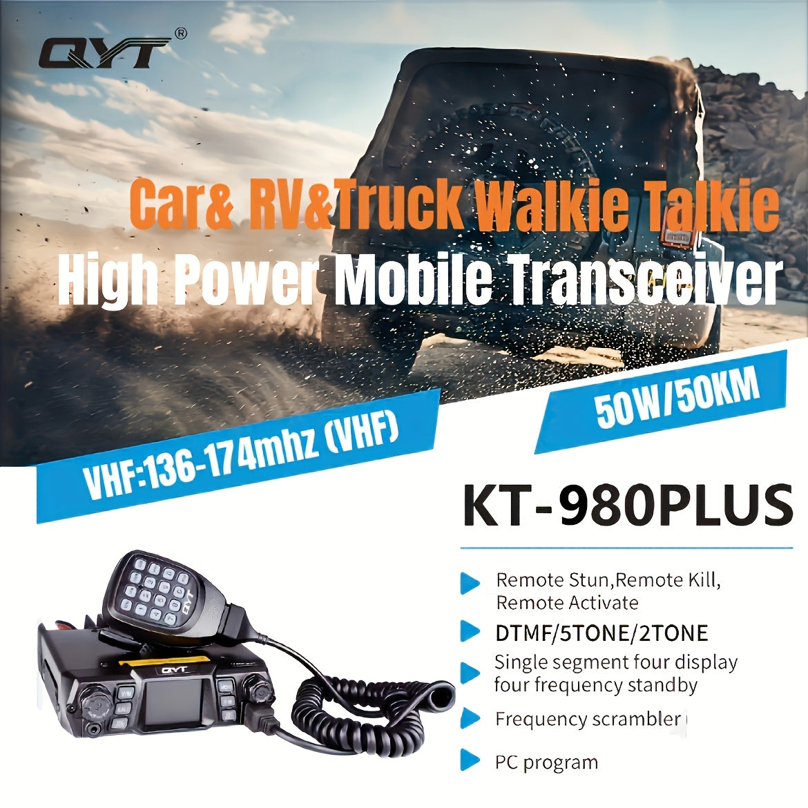 Car Walkie Talkie, Car Mobile Two Way Radio, Large Power Mobile Transceiver, Multi-function Colorful Display, Long Distance Walkie Talkie for Car Truck RV