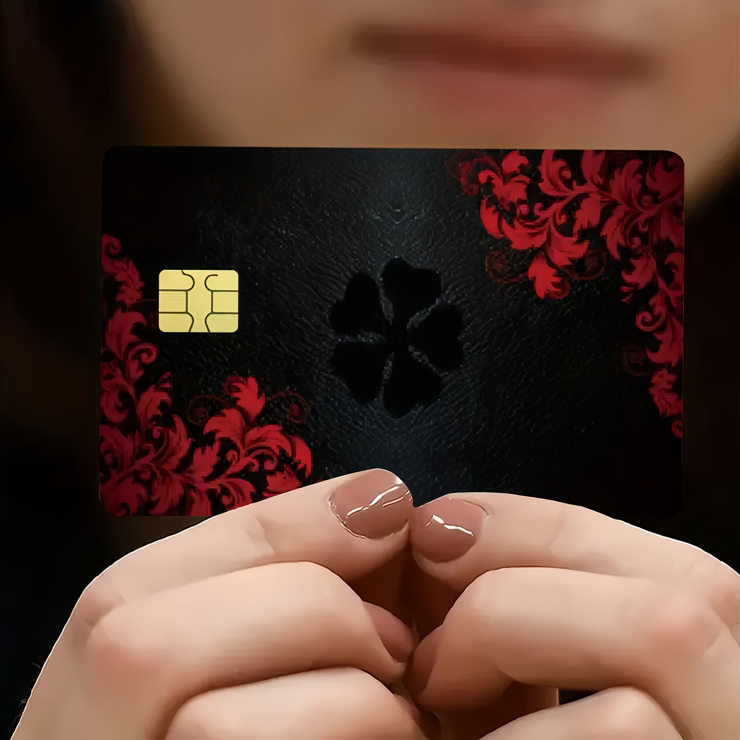 2pcs Red Floral Pattern Waterproof Vinyl Stickers, Credit Card Light Beige Cover, Ultra-Thin, High-Quality, Scratch-Resistant, Suitable for Credit Cards, Bank Cards, Bus Cards, Removable Self-Adhesive for Most Cards, Ideal Gi