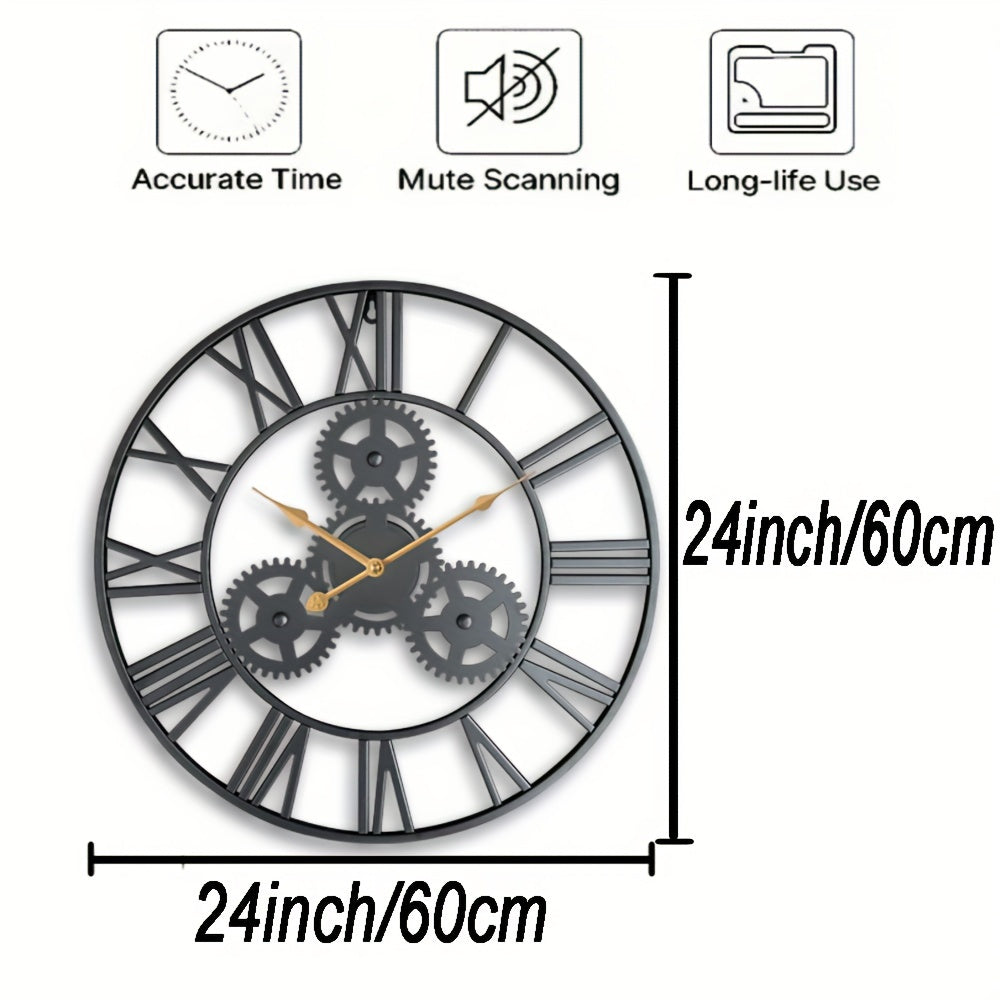 1pc 24"Gear Metal Silent Wall Clock, The Second Hand Is Upgraded To Small Gear, For Living Room, Bedroom Kitchen, Cafe, Shop Wall Decor, Mother's Day Spring Easter Gift