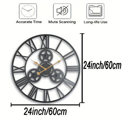 1pc 24"Gear Metal Silent Wall Clock, The Second Hand Is Upgraded To Small Gear, For Living Room, Bedroom Kitchen, Cafe, Shop Wall Decor, Mother's Day Spring Easter Gift