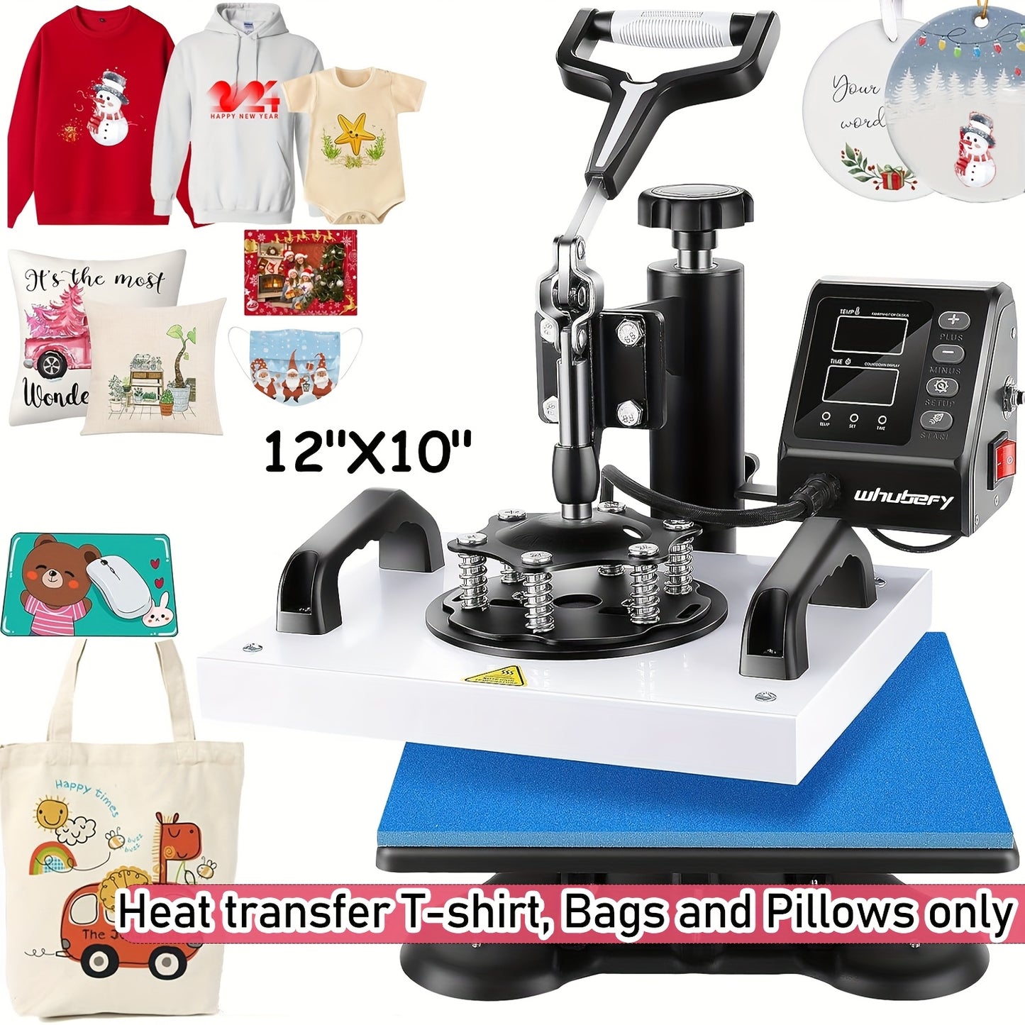 Valentines Day Gifts Heat Press Machine for Shirts 12"x10" Sublimation Shirt Heat Press Machines, 360 Degree Swing Away Sublimation Transfer Printer Fast Heat-up, Digital Precise Temperature Control, High-Security HTV Vinyl H