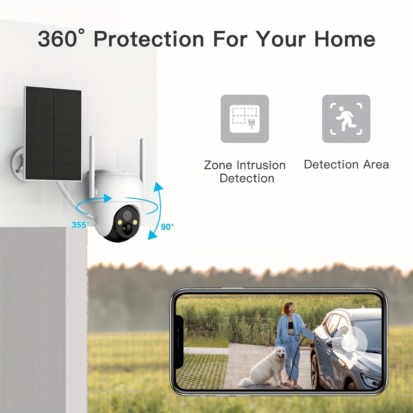 LAXIHUB 3pcs Outdoor Security Cameras | 1296 FHD Wifi Wireless Security Cameras Outdoor Waterproof Solar Powered, Human/Pet AI Detection, 2.4GHz WIFI Only Two-way Audio, Starlight Night Vision, Protect Your Home with 355° Pa