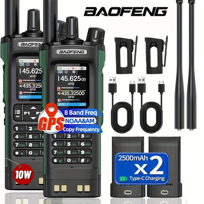 BAOFENG UV-32 Long Range Walkie Talkie, Dual-Purpose Radio GPS 10W Long Range Handheld NOAA Weather Receiver Rechargeable Dual-Purpose Radio with GPS, AM, Copy Frequency, USB-C Rechargeable Battery for Camping and Hiking, Two