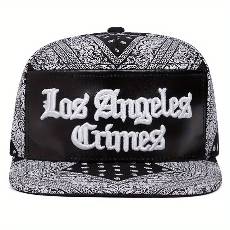 Men's Los Angeles Crimes Baseball Cap - Stylish Black & White Paisley Design with "LACRIMES" Text, Adjustable Fit for Outdoor Sports, Baseball Cap.woven fabric.